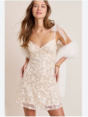 Margot Sequin Tie Strap Mini Dress - Soft Cream